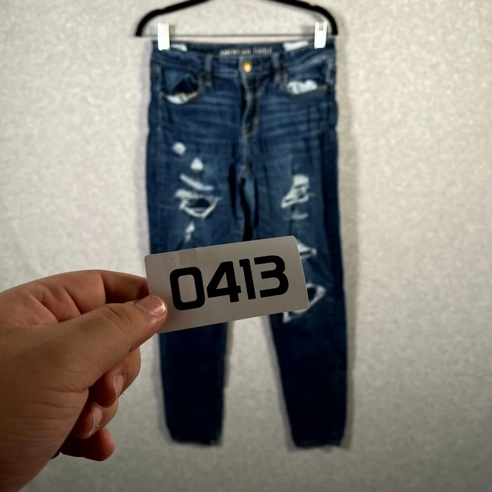 American Eagle‎ Outfitters Skinny Jeans Womens 8 Blue Denim Cotton Distressed